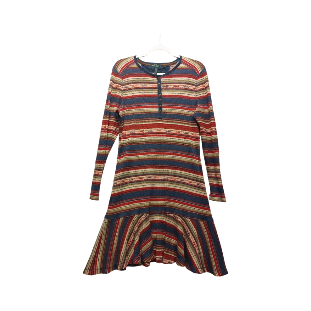 LRL Lauren Jeans Co. Stripped Southwestern Waffle Knit Dress Size XL Heritage